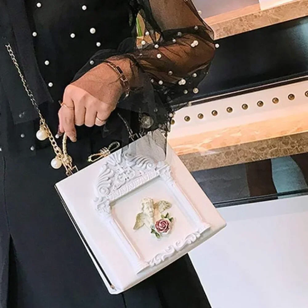 ⚡Women's White Gold Rose Embossed Love Angel Evening Formal Crossbody Clutch Bag